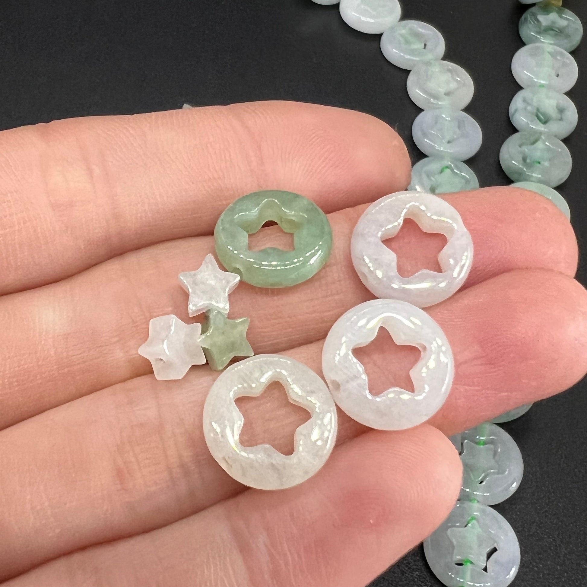 Lucky Star Natural Grade A Green Jade ICE Burma Jadeite Beads necklace Chinese Carved Jadeit Myanmar jade feicui baby gift