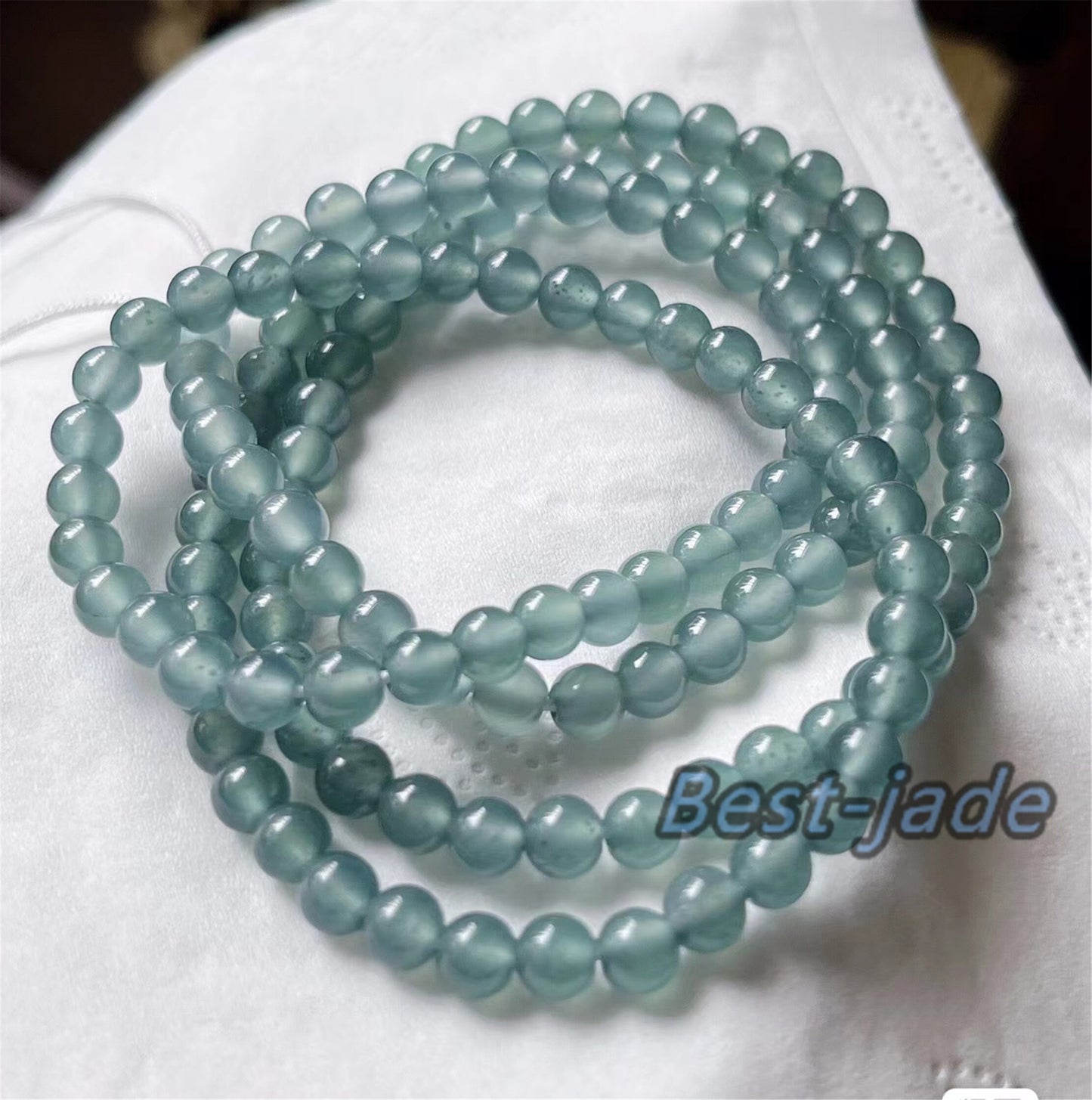 Small size 4.8mm Blue Green Natural Grade A Jade Hand carved Necklace Chain Burma Jadeite Round bead Blue jade gemstone jewelry gift