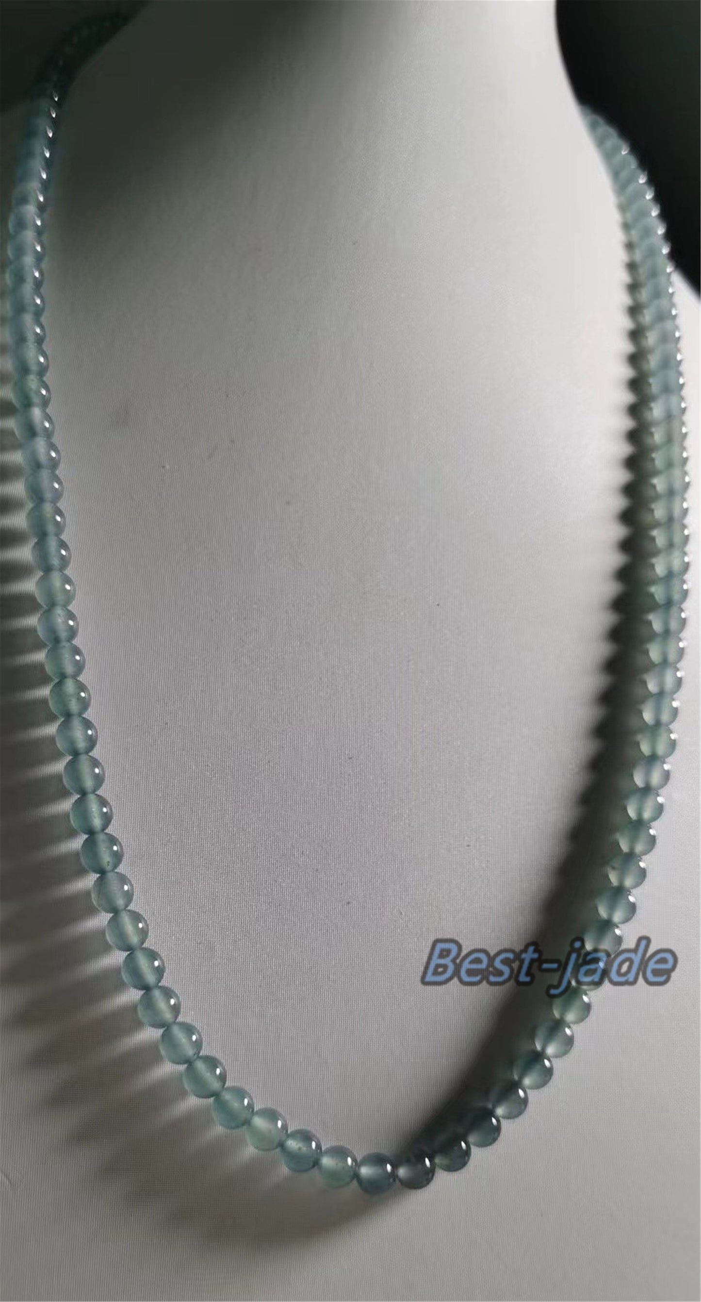 Small size 4.8mm Blue Green Natural Grade A Jade Hand carved Necklace Chain Burma Jadeite Round bead Blue jade gemstone jewelry gift