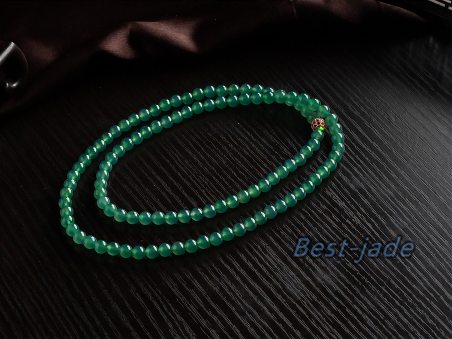 Small size 6.8mm Blue Green Natural Grade A Jade Hand carved Necklace Chain Burma Jadeite Round bead Blue jade gemstone jewelry gift