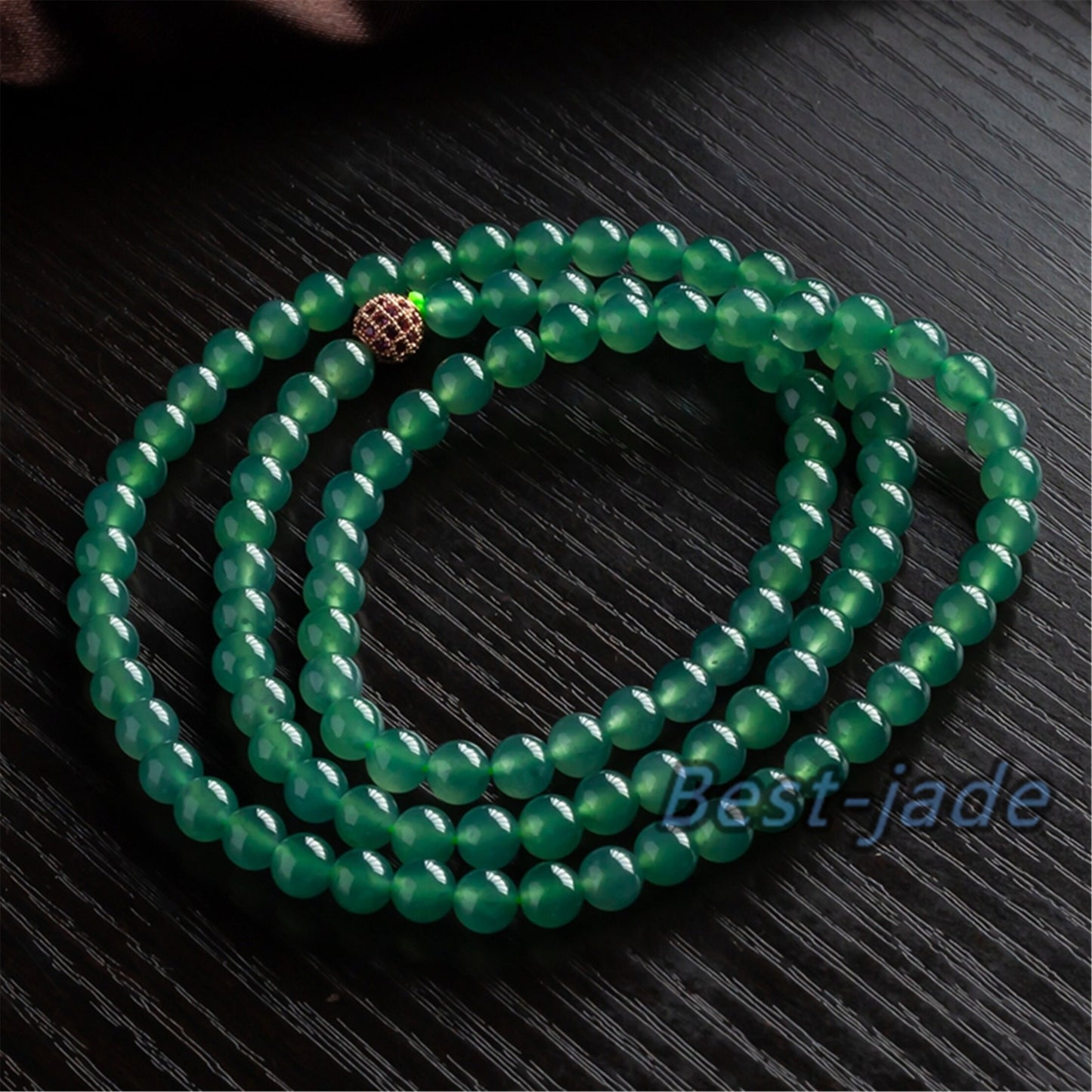 Small size 6.8mm Blue Green Natural Grade A Jade Hand carved Necklace Chain Burma Jadeite Round bead Blue jade gemstone jewelry gift