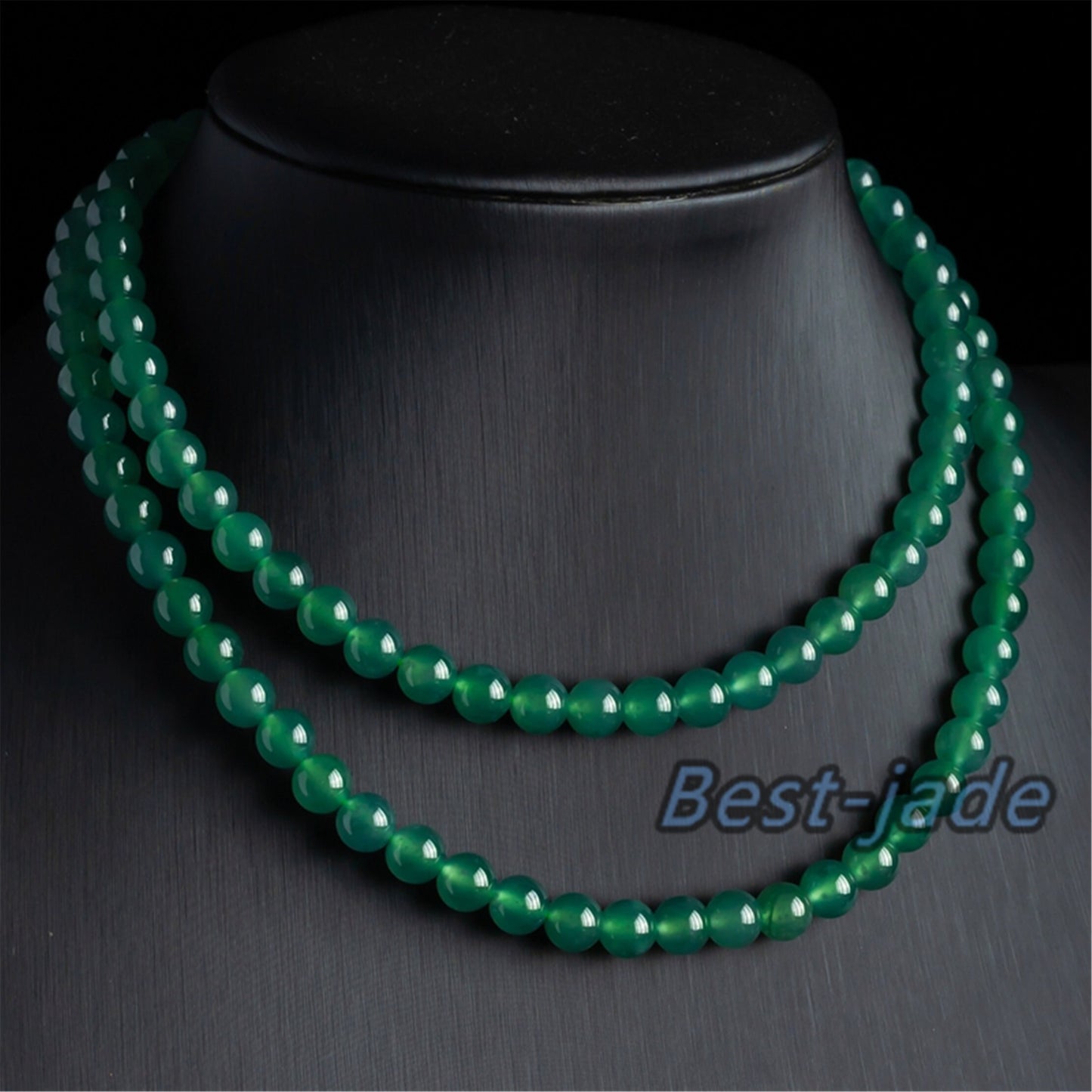 Small size 6.8mm Blue Green Natural Grade A Jade Hand carved Necklace Chain Burma Jadeite Round bead Blue jade gemstone jewelry gift