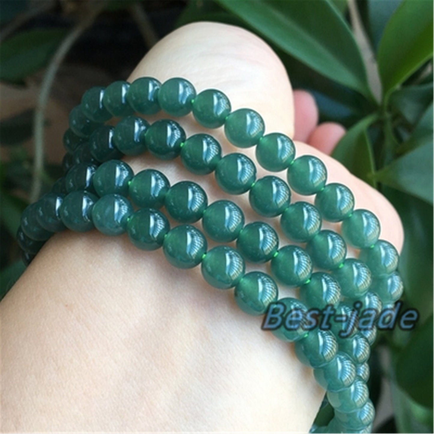 Small size 6.8mm Blue Green Natural Grade A Jade Hand carved Necklace Chain Burma Jadeite Round bead Blue jade gemstone jewelry gift