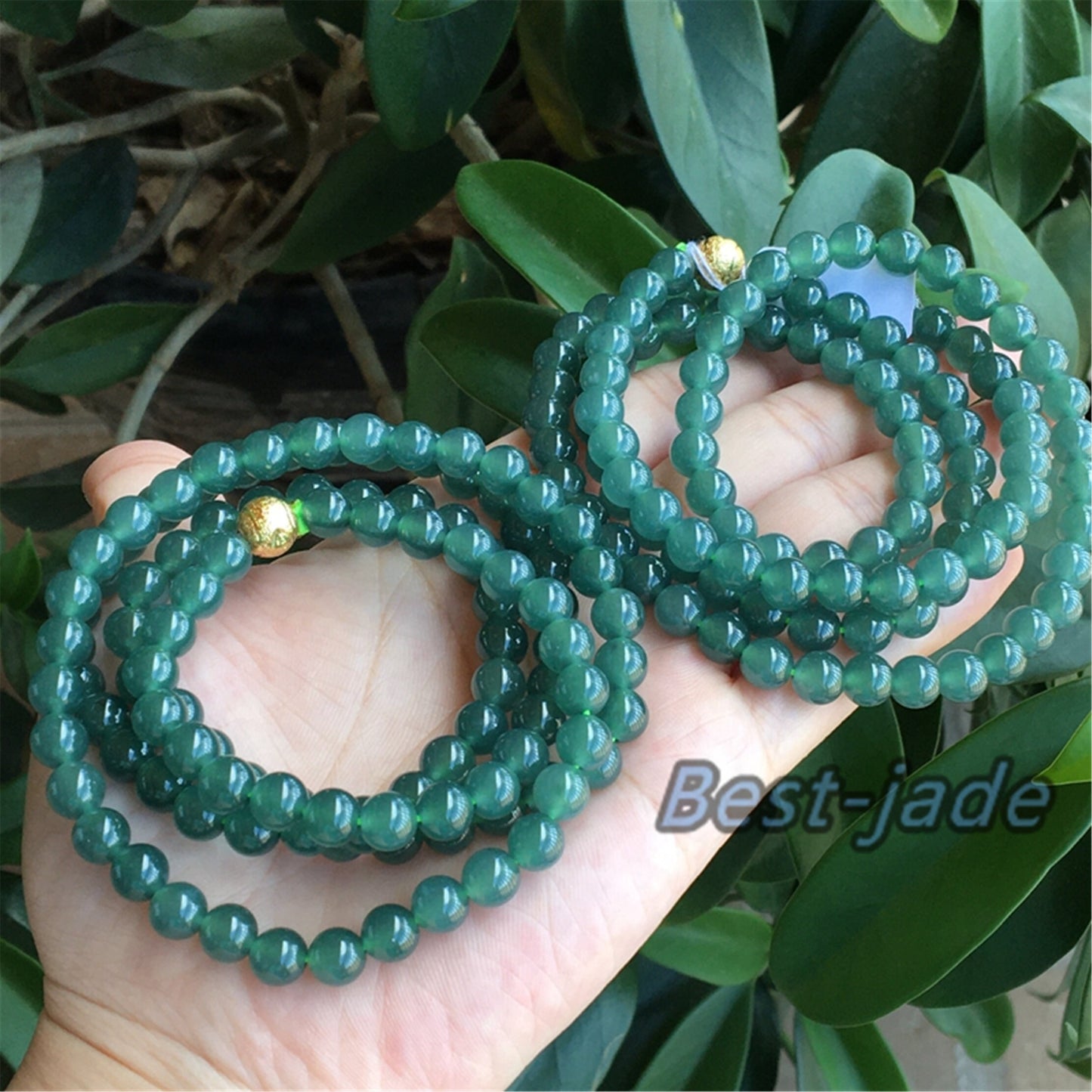 Small size 6.8mm Blue Green Natural Grade A Jade Hand carved Necklace Chain Burma Jadeite Round bead Blue jade gemstone jewelry gift