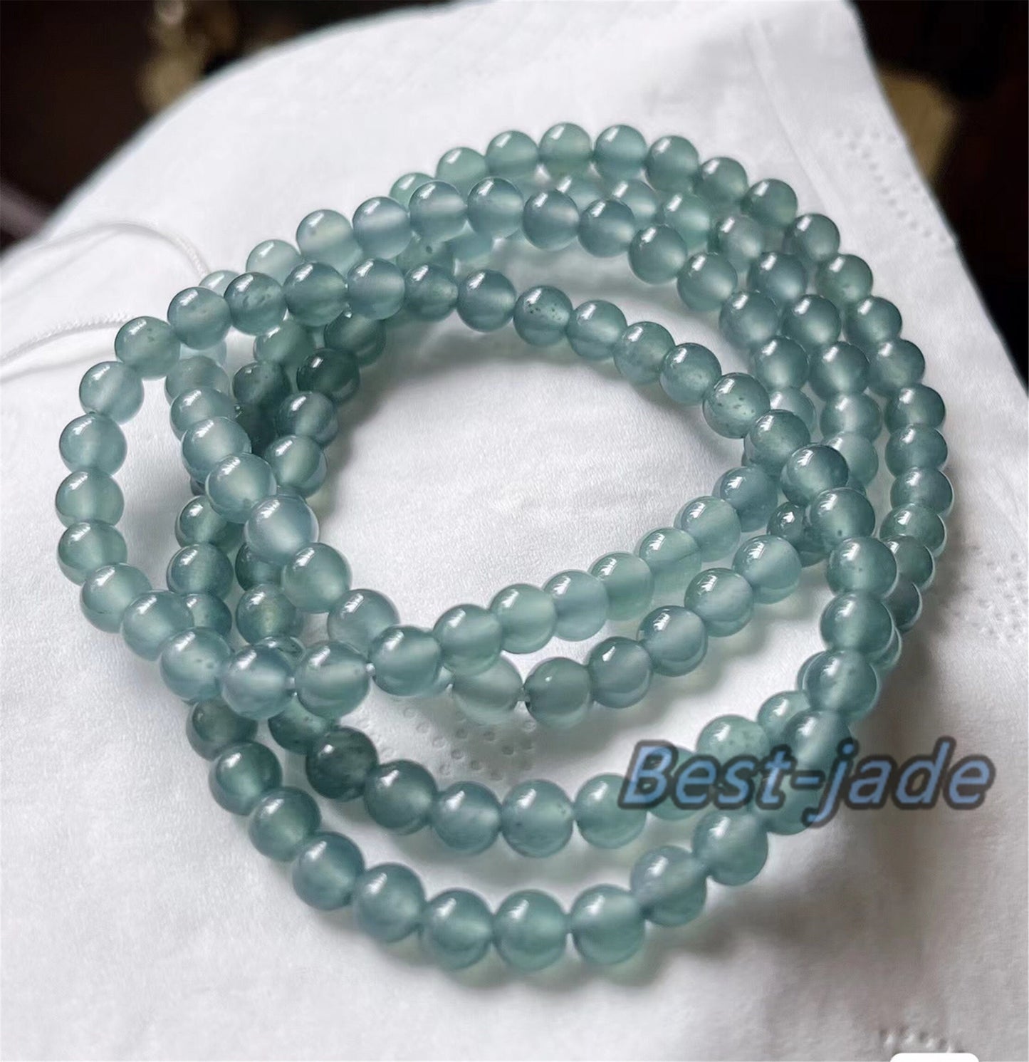 Small size 4.8mm Blue Green Natural Grade A Jade Hand carved Necklace Chain Burma Jadeite Round bead Blue jade gemstone jewelry gift