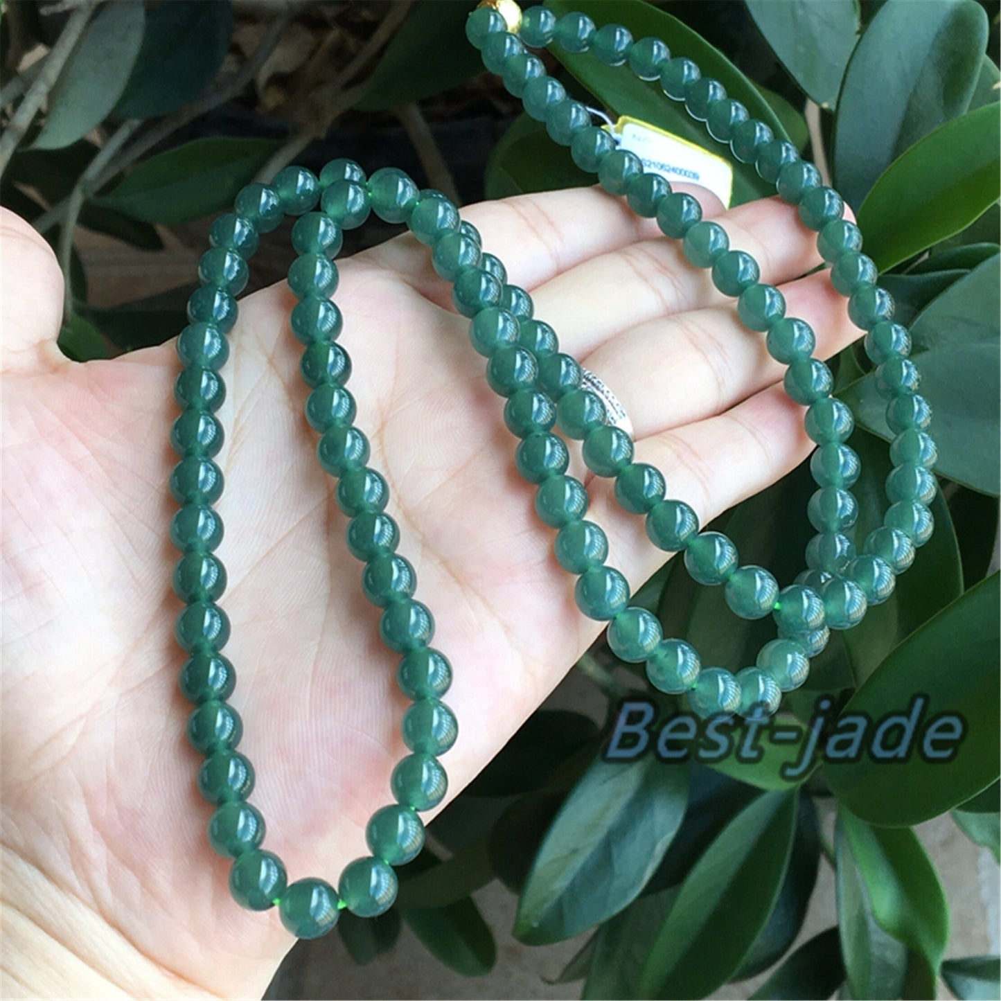 Small size 6.8mm Blue Green Natural Grade A Jade Hand carved Necklace Chain Burma Jadeite Round bead Blue jade gemstone jewelry gift