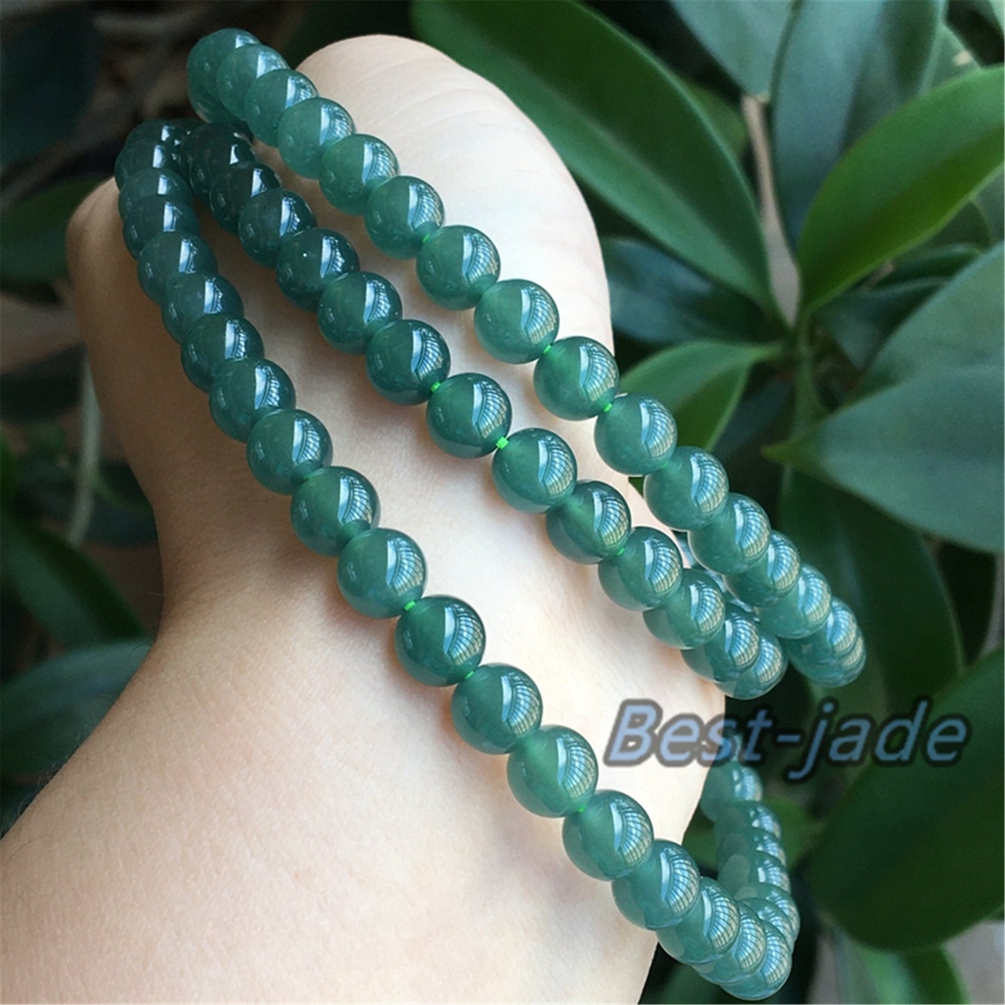 Small size 6.8mm Blue Green Natural Grade A Jade Hand carved Necklace Chain Burma Jadeite Round bead Blue jade gemstone jewelry gift