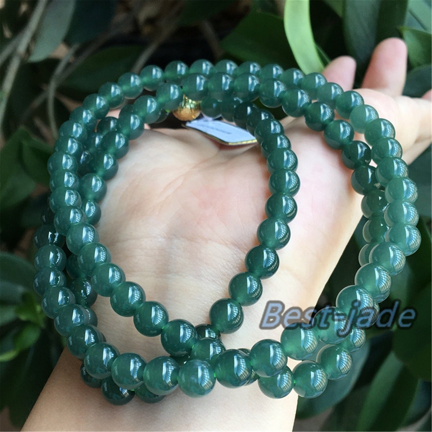 Small size 6.8mm Blue Green Natural Grade A Jade Hand carved Necklace Chain Burma Jadeite Round bead Blue jade gemstone jewelry gift