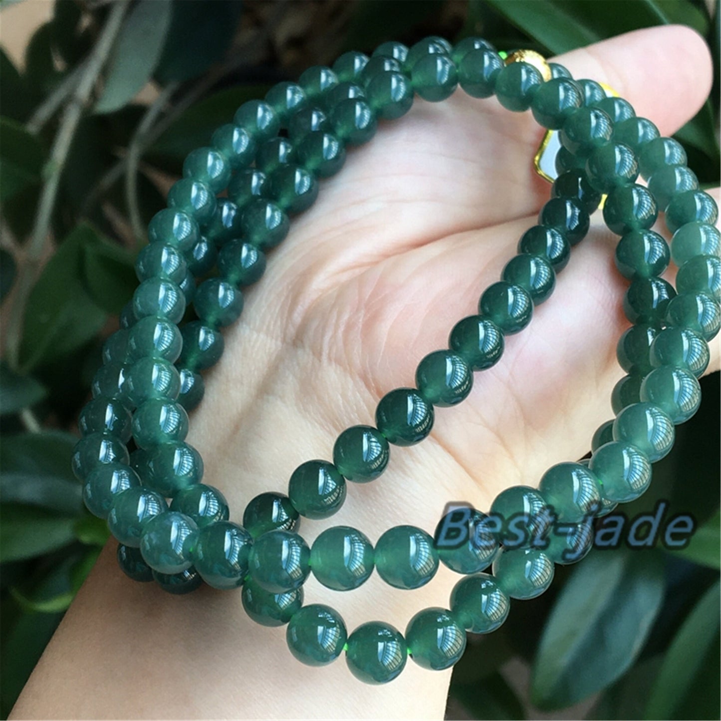 Small size 6.8mm Blue Green Natural Grade A Jade Hand carved Necklace Chain Burma Jadeite Round bead Blue jade gemstone jewelry gift