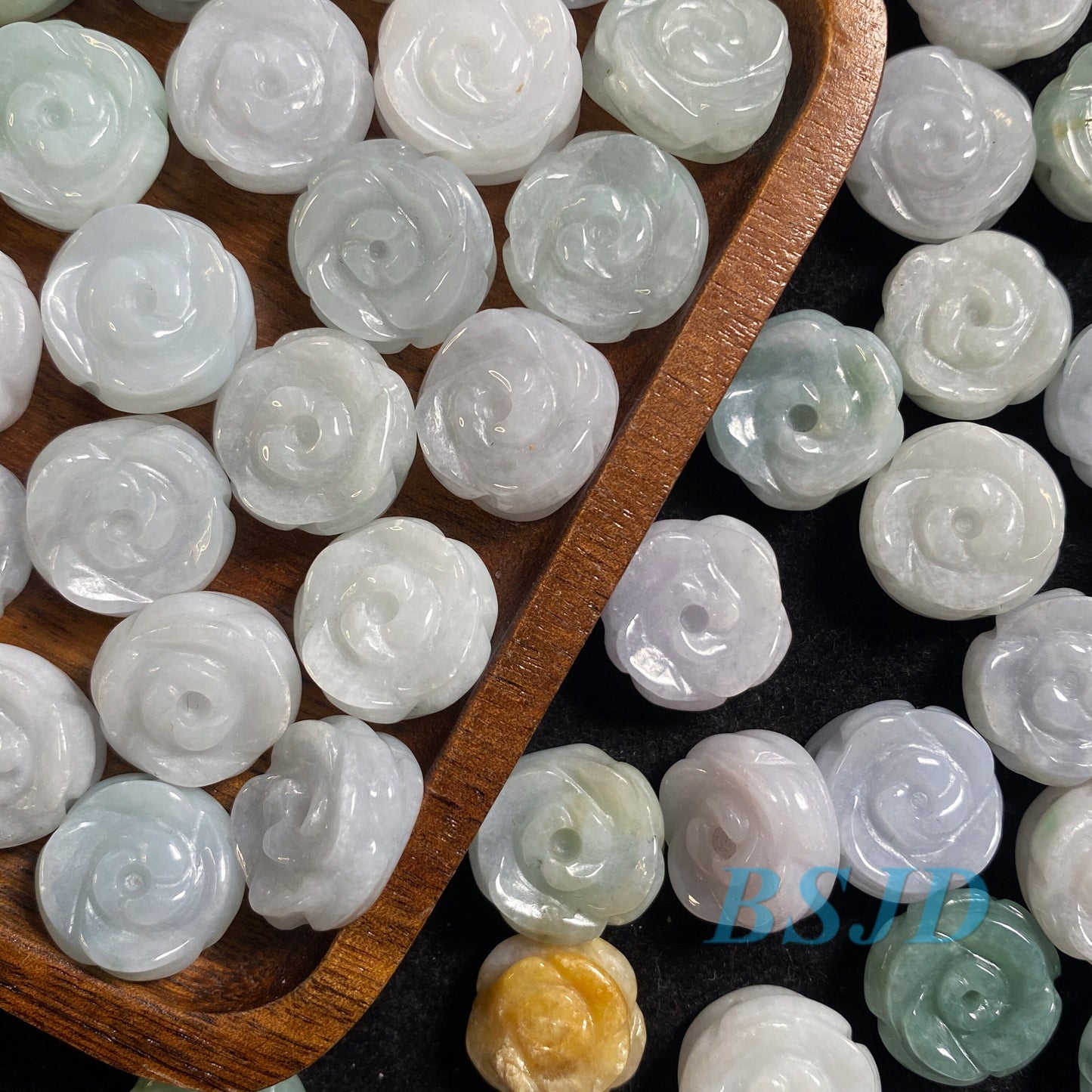 10PCS Flower Rose Beads Natural Grade A jade Green ICE Burma Jadeite bead Chinese Carved Myanmar DIY pendants necklace Blume f. fleur varié