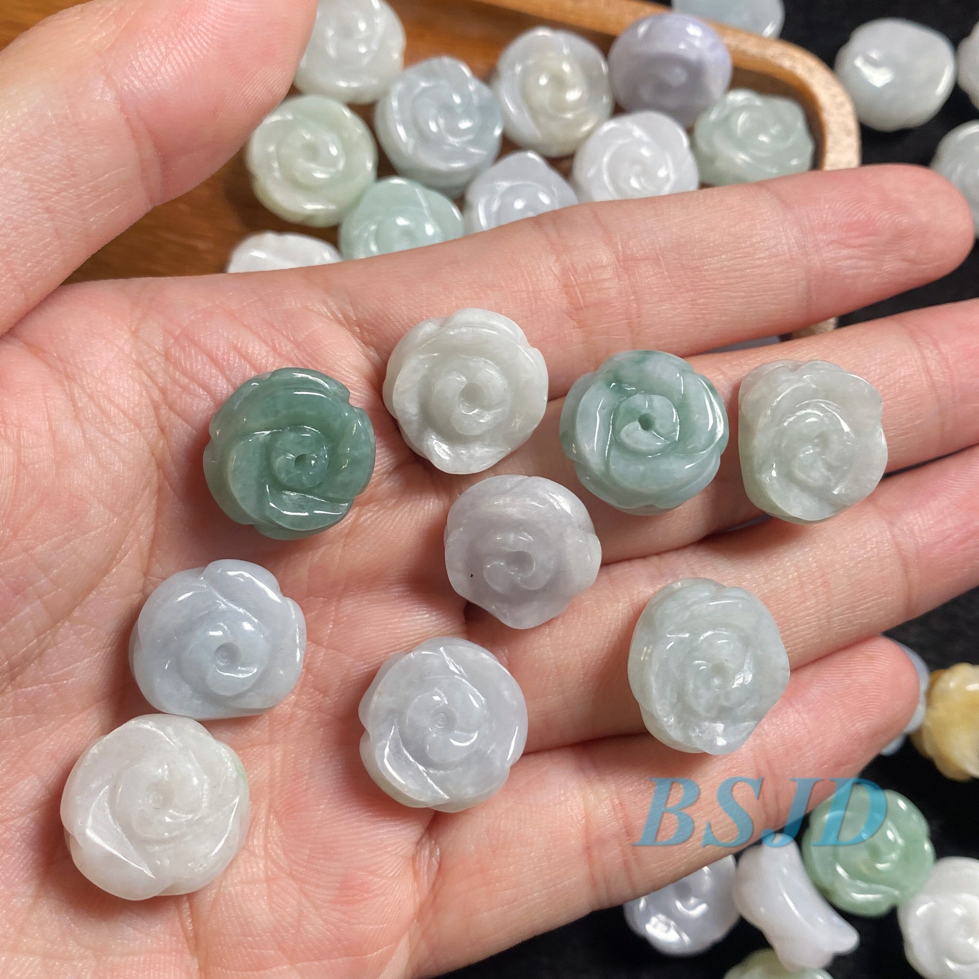 10PCS Flower Rose Beads Natural Grade A jade Green ICE Burma Jadeite bead Chinese Carved Myanmar DIY pendants necklace Blume f. fleur varié