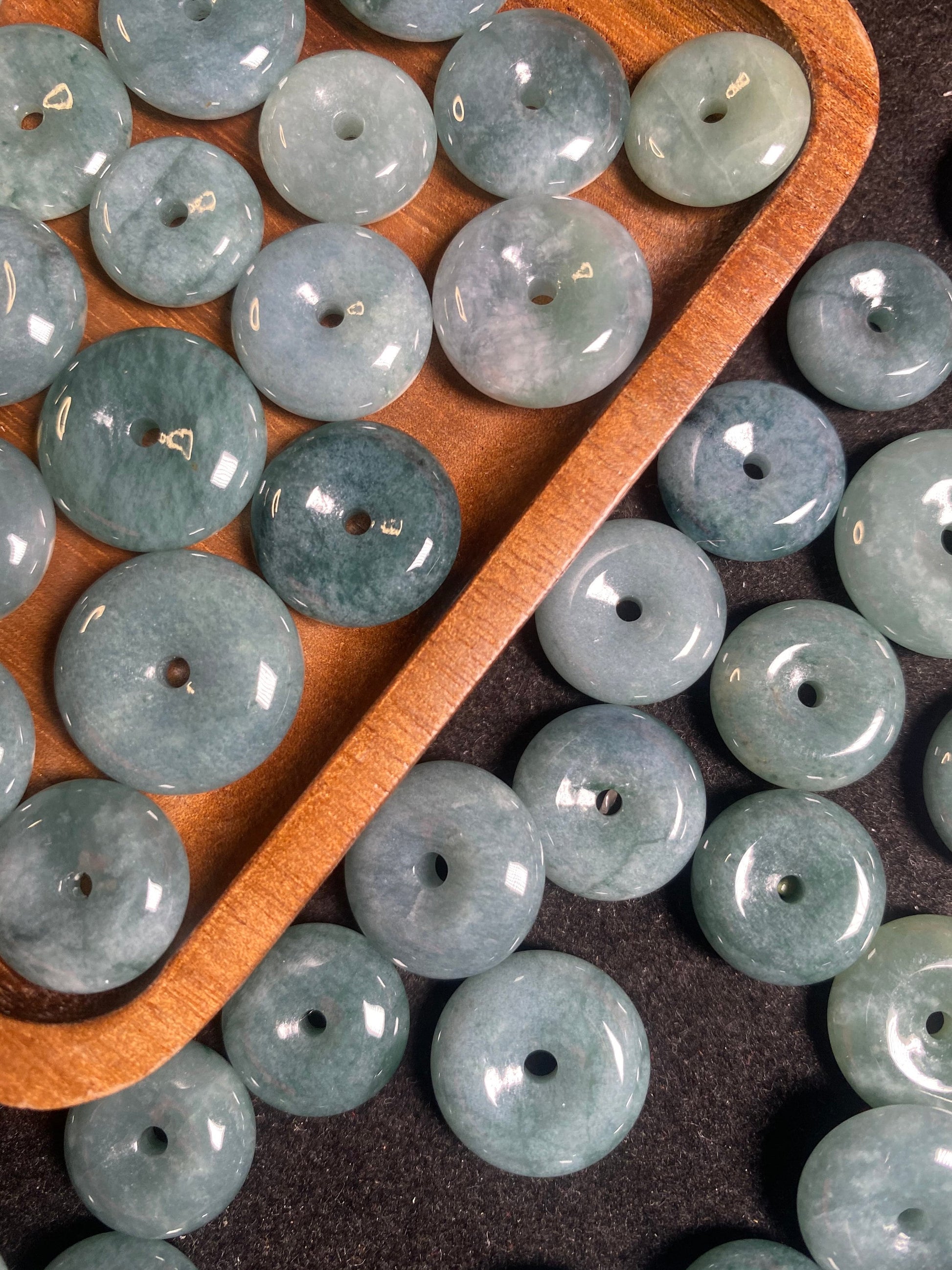 Natural Guatemalan jadeite Light Translucent Blue Grade A jade Donut pendant Earrings beads Guatemala jade doughnut