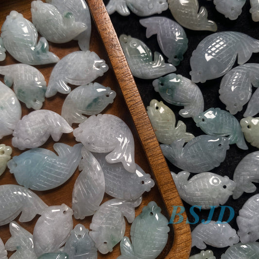 10PCS Wholesale Fish Pendant Natural Grade A Jade ICE Burma Jadeite Baby Beads Perle Anhänger Chinese Carved ,Myanmar Jadeite earrings drop