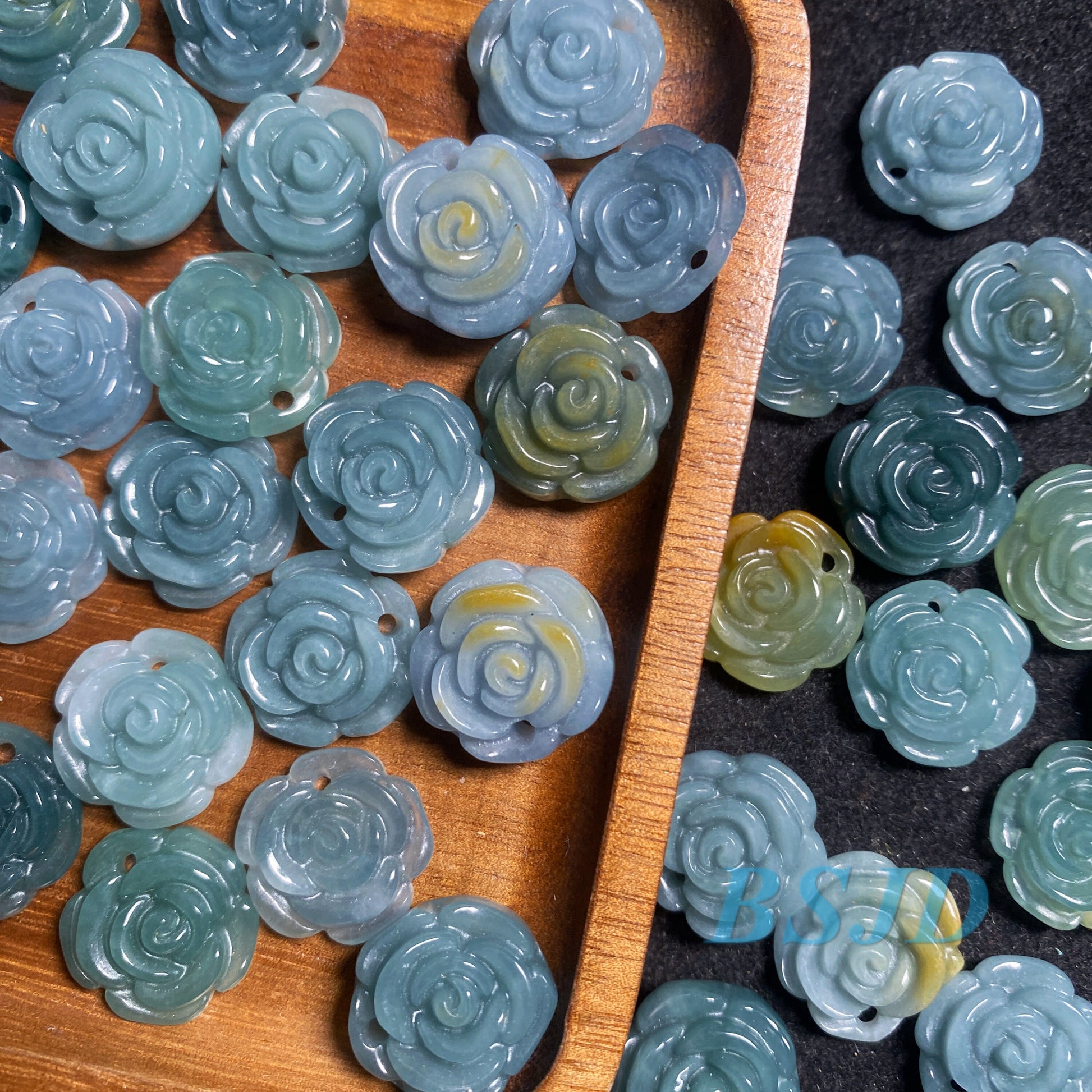 Natural Snowflake Rose flower light Blue Guatemalan jadeite blueness Grade A jade plum blossom pendant Earrings beads Guatemala jade