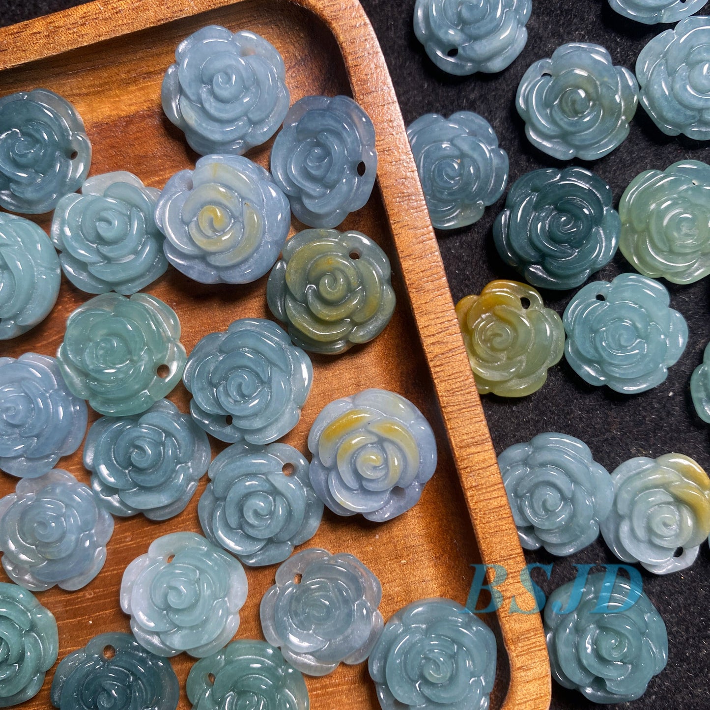 Natural Snowflake Rose flower light Blue Guatemalan jadeite blueness Grade A jade plum blossom pendant Earrings beads Guatemala jade