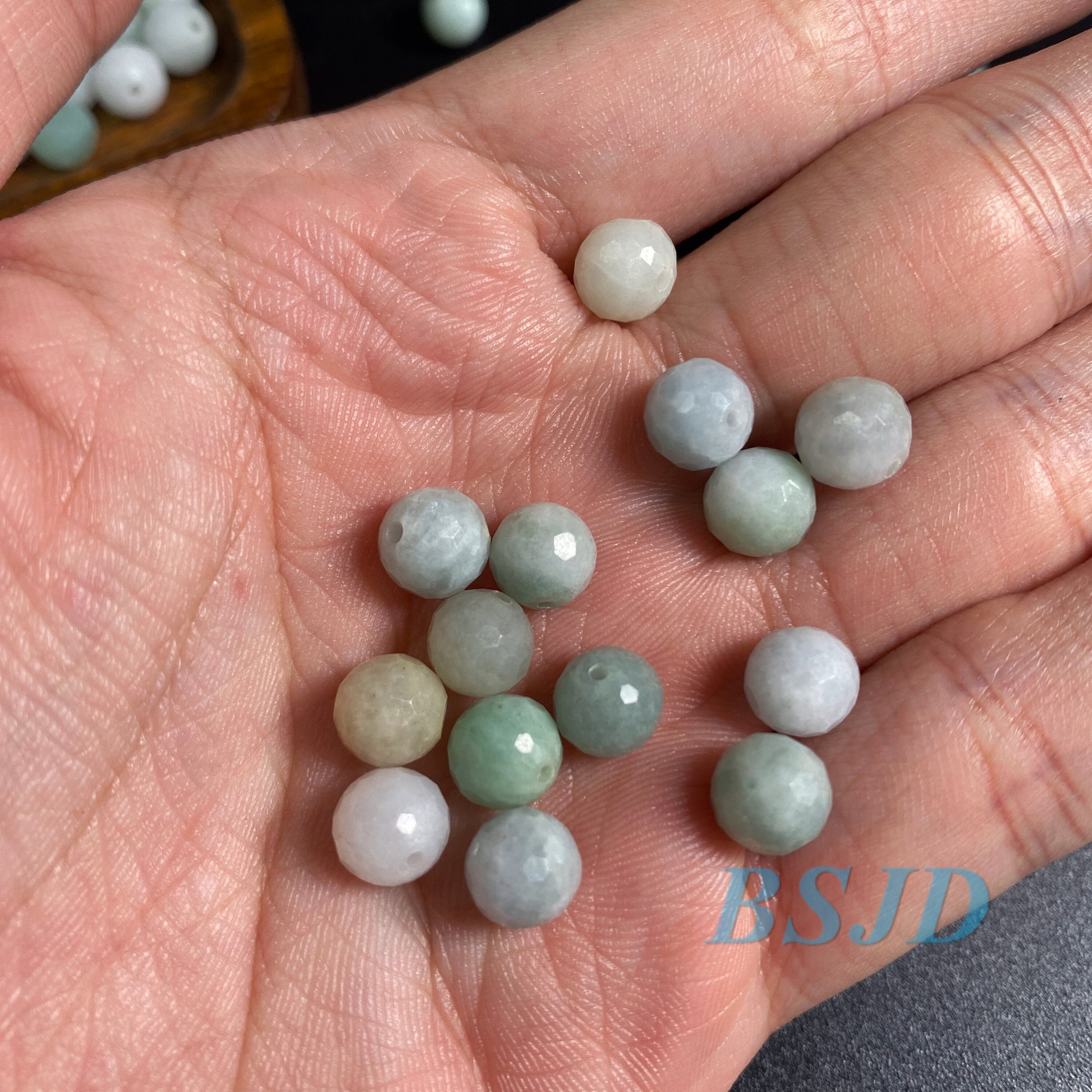 Natural Grade A Jade Cutted Beaded white green Burma Jade Ice Green Myanmar Jadeite Round ball bead DIY Beads earrings drop Jewelry gift