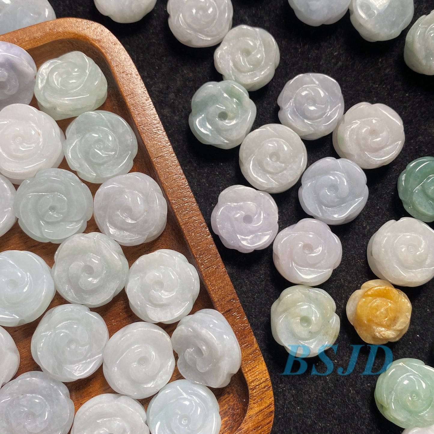 10PCS Flower Rose Beads Natural Grade A jade Green ICE Burma Jadeite bead Chinese Carved Myanmar DIY pendants necklace Blume f. fleur varié