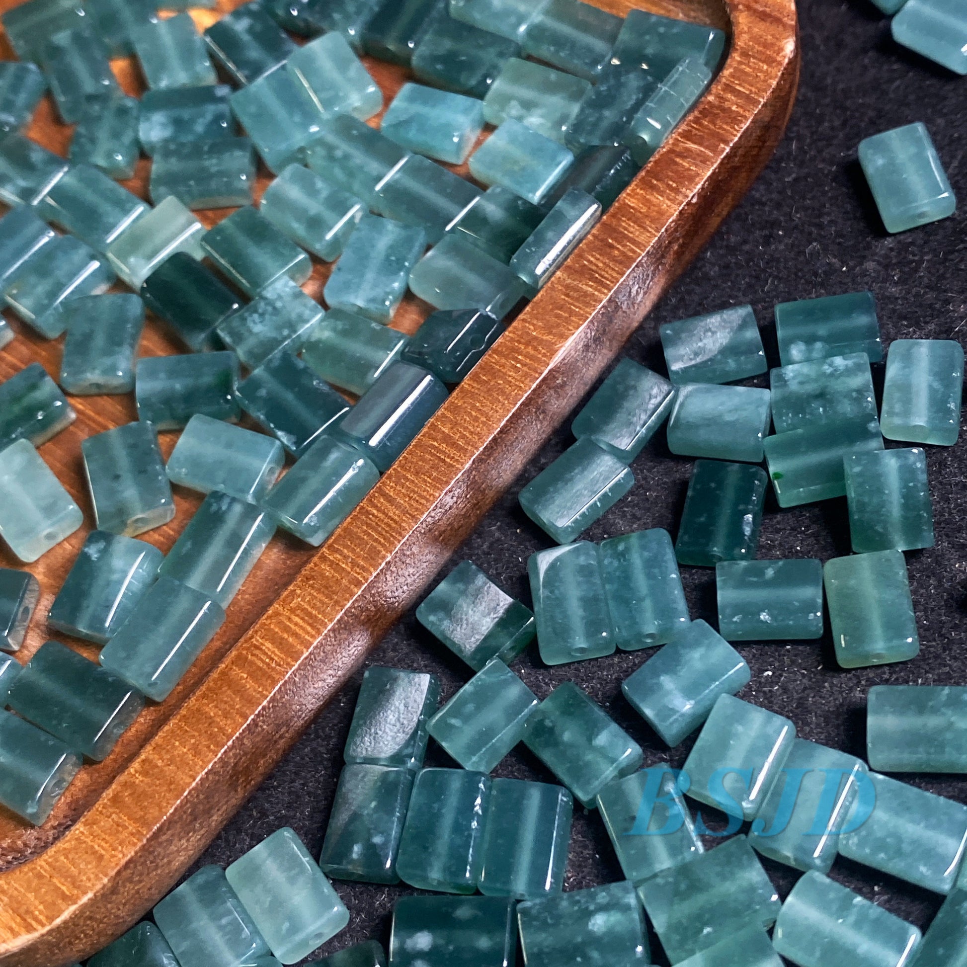 Bead Cuboid Natural Guatemalan jadeite Light Translucent Blue Grade A jade square rectangle bead DIY Earrings beads Guatemala jade gift