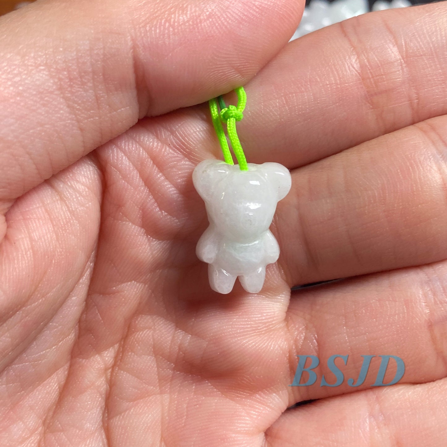 Cute Bear Natural White Grade A Jade Guatemala Jadeite cartoon earrings bead hand Carved Myanmar jade Pendant necklace jade gift