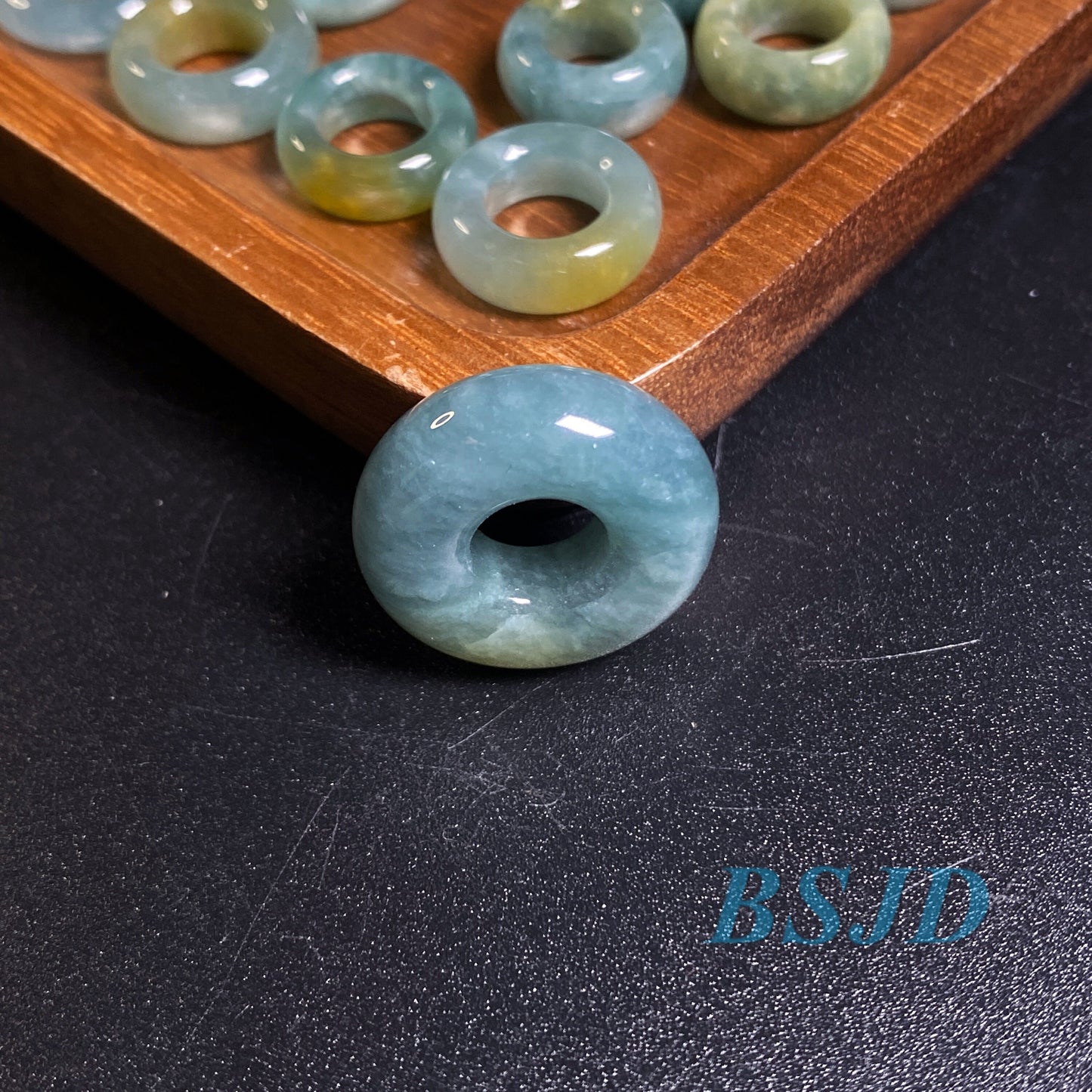 50pcs Natural Guatemalan jadeite big hole Bead Translucent Blue Grade A jade Donut DIY jewelry Earrings drop beads Guatemala jade doughnut