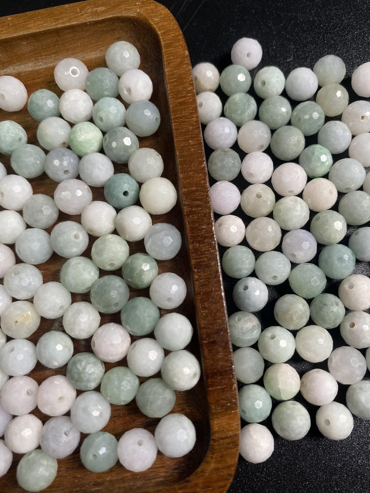 Natural Grade A Jade Cutted Beaded white green Burma Jade Ice Green Myanmar Jadeite Round ball bead DIY Beads earrings drop Jewelry gift