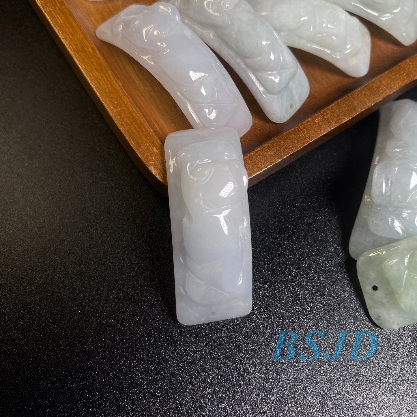 Pixiu Hook Natural transparent Guatemala Jadeite bead Grade A Jade Blue gemstone men dragon Guatemalan jadeite baby kid pendant