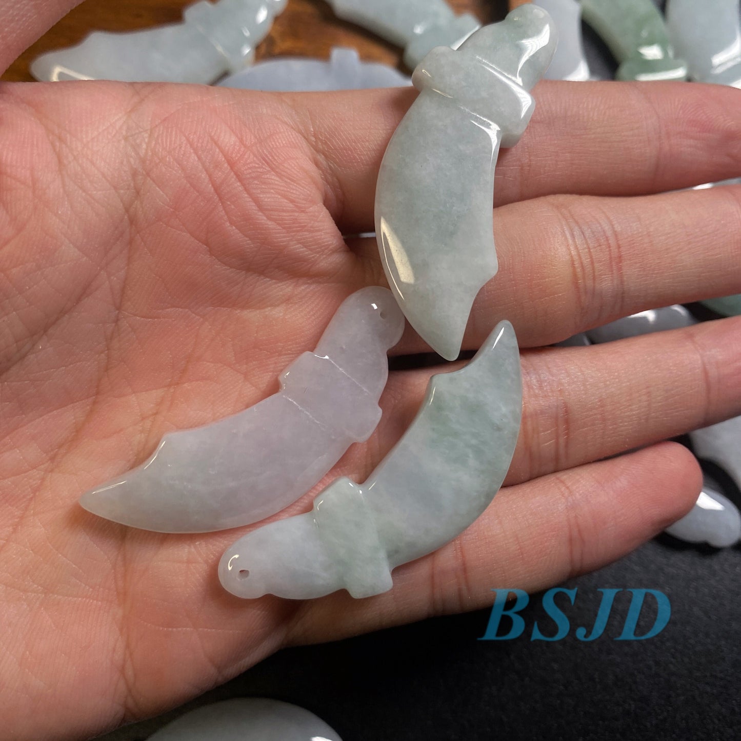 10PCS lot Wholesale Knife Shape Hollow Grade A ICY Jade Burma Flat Roundness Beads Perle Chinese Carved ,Myanmar Jadeite