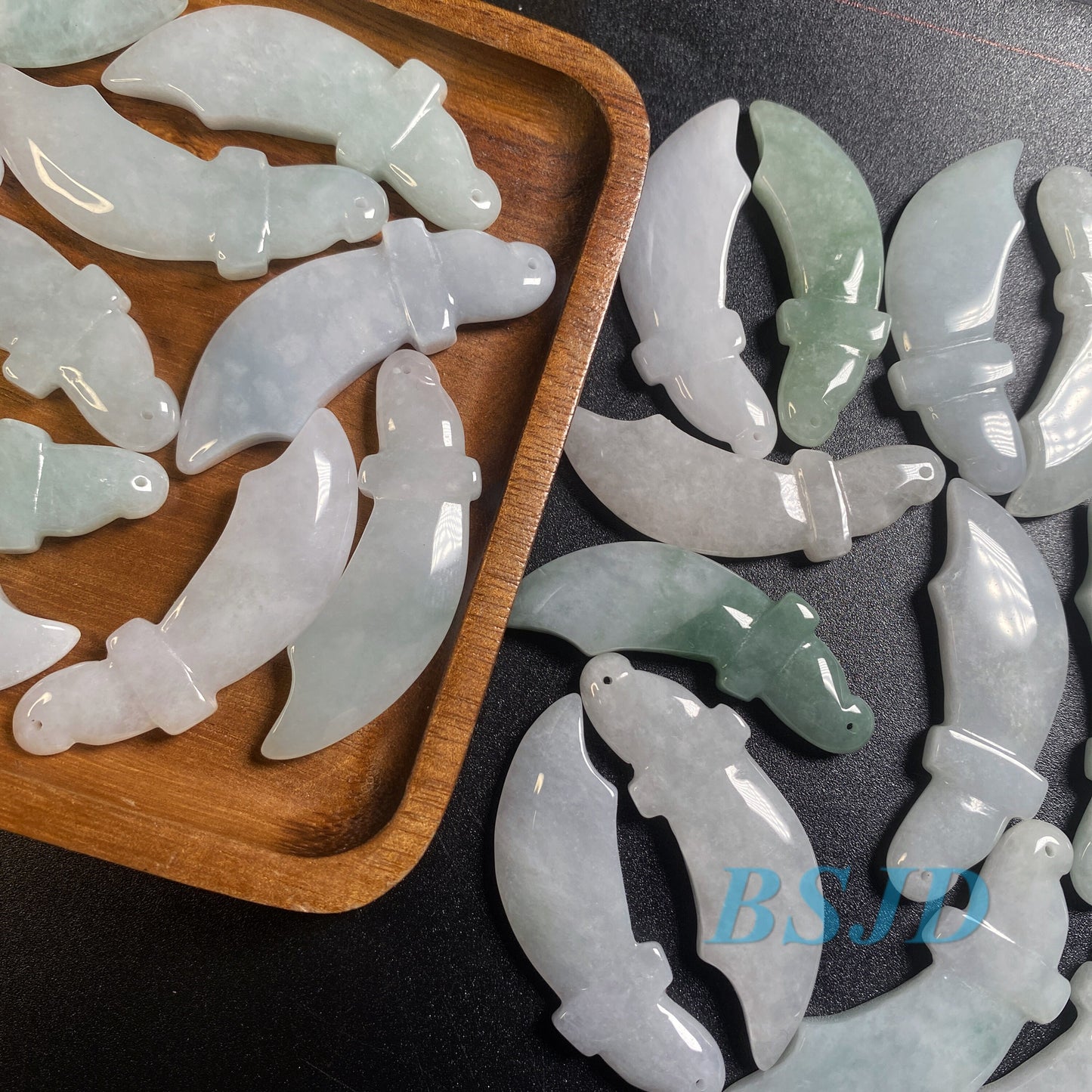 10PCS lot Wholesale Knife Shape Hollow Grade A ICY Jade Burma Flat Roundness Beads Perle Chinese Carved ,Myanmar Jadeite