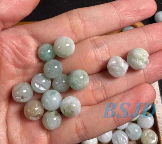 Apple Shape Grade A ICY Jade Burma Roundness Beads Perle Chinese Carved ,Myanmar Green Jadeite Glass Jadeware