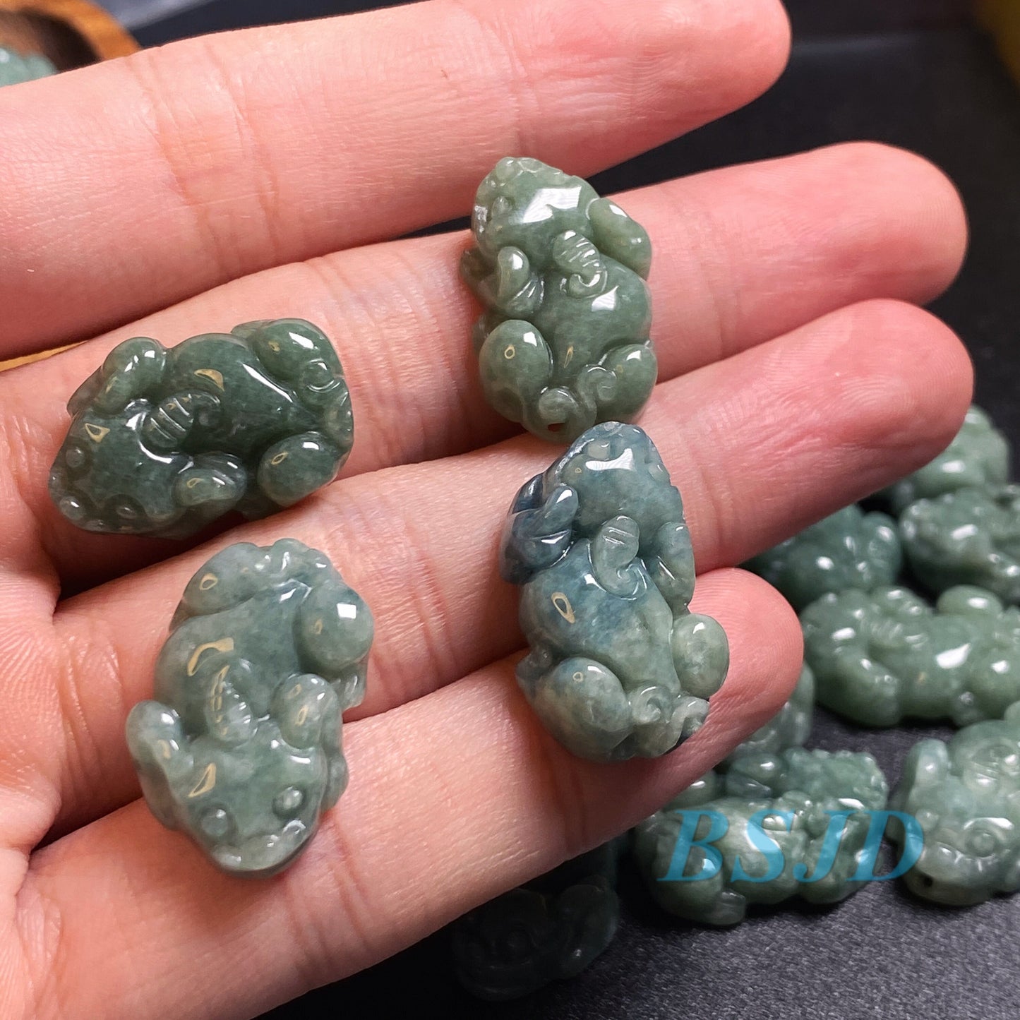 Small Pixiu Natural transparent Burma Jadeite bead Grade A Jade green gemstone baby dragon jadeite baby kid pendant