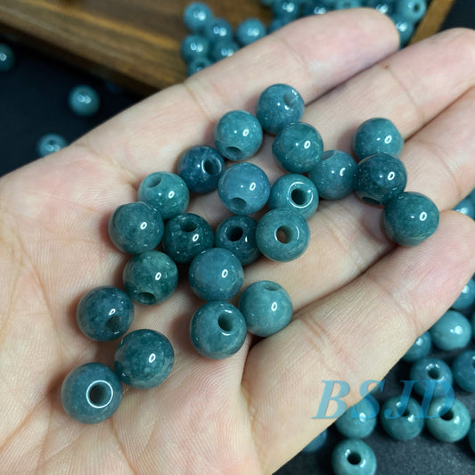 Big Hole beads Natural Guatemalan jadeite Light Translucent Blue Grade A jade DIY Earrings bead Guatemala jade pendant bead