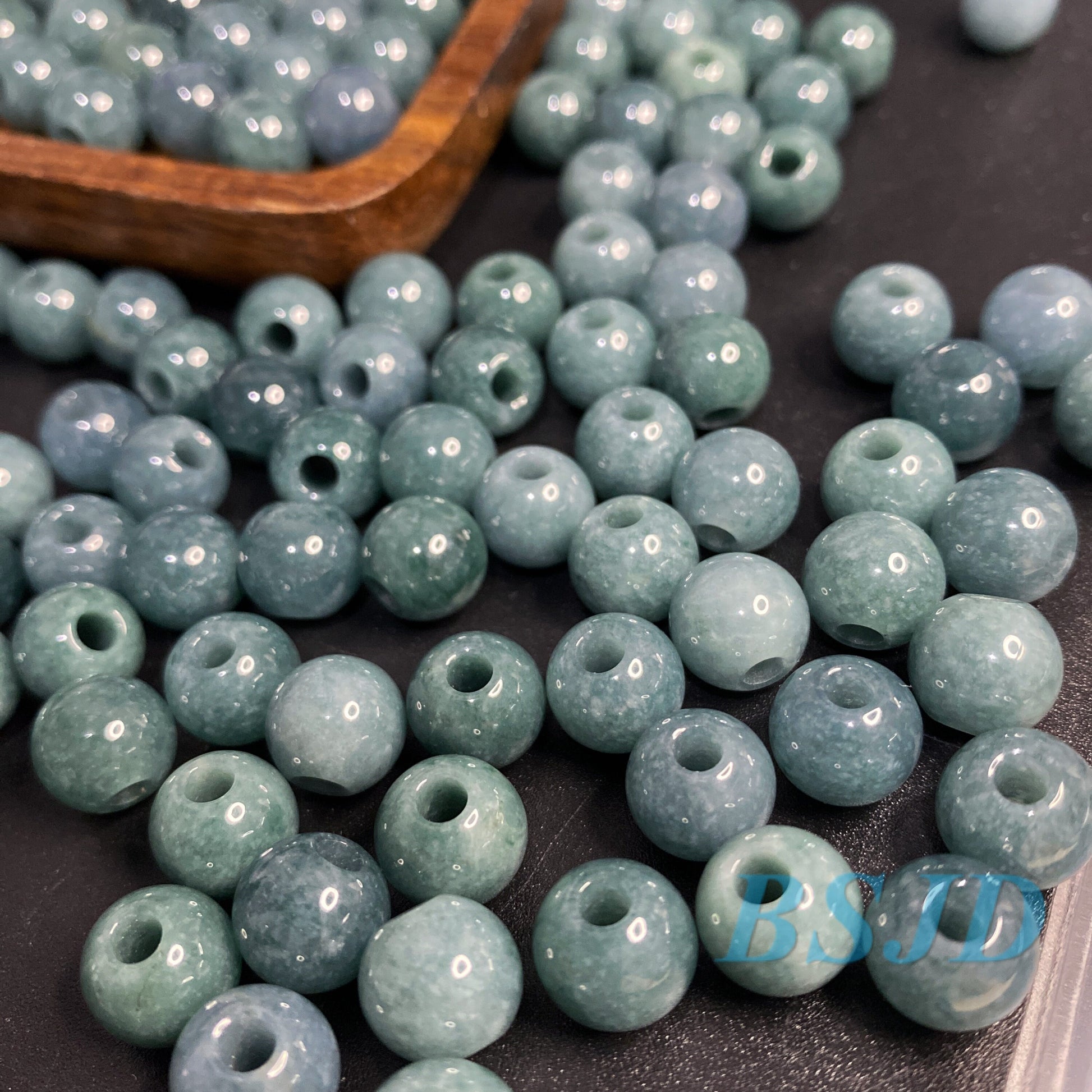 Big Hole beads Natural Guatemalan jadeite Light Translucent Blue Grade A jade DIY Earrings bead Guatemala jade pendant bead