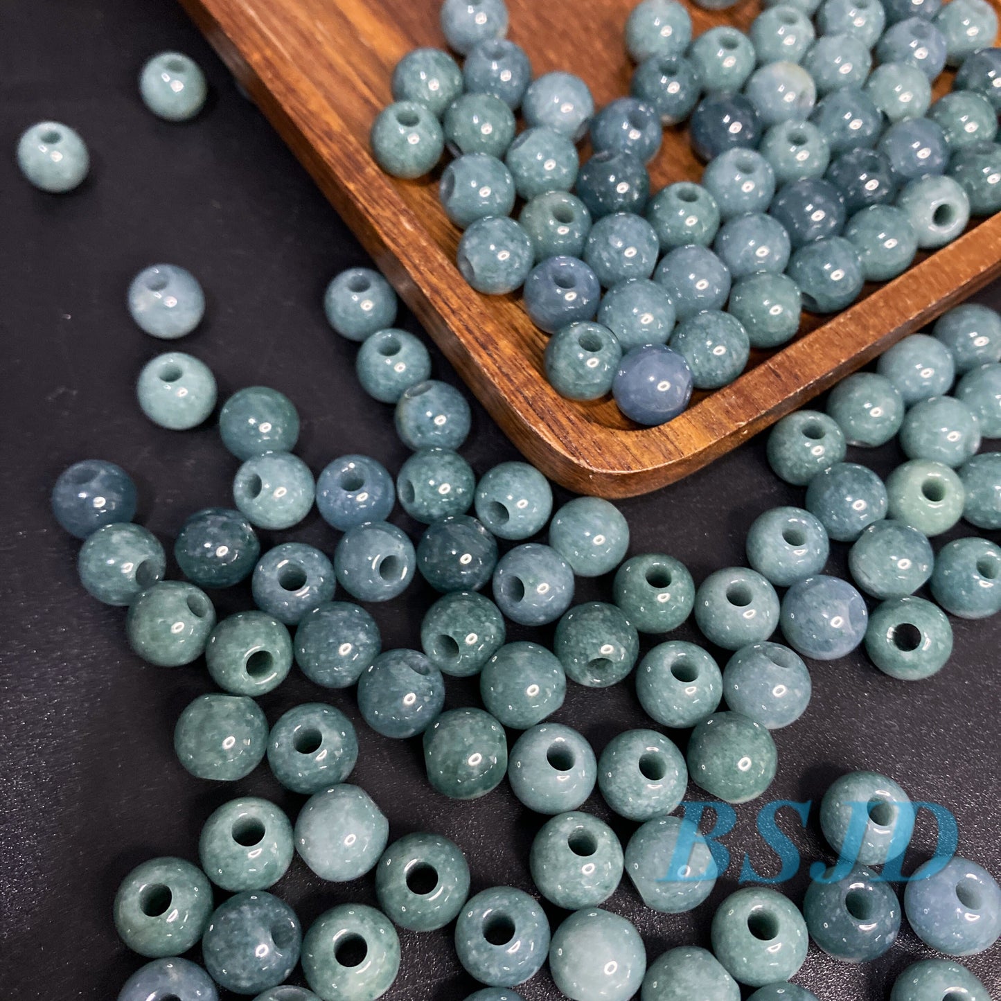 Big Hole beads Natural Guatemalan jadeite Light Translucent Blue Grade A jade DIY Earrings bead Guatemala jade pendant bead