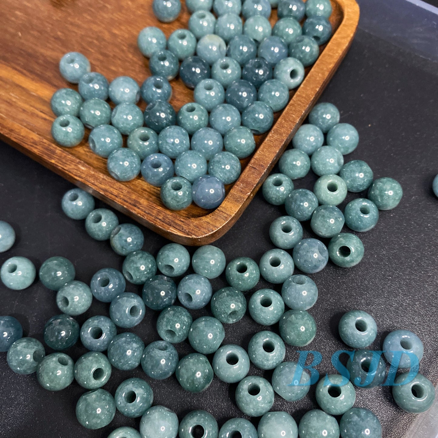 Big Hole beads Natural Guatemalan jadeite Light Translucent Blue Grade A jade DIY Earrings bead Guatemala jade pendant bead